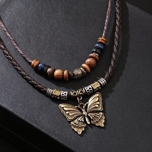Bronze Butterfly Retro Necklace Bohemian Jewelry Faux Leather Y2K Vintage